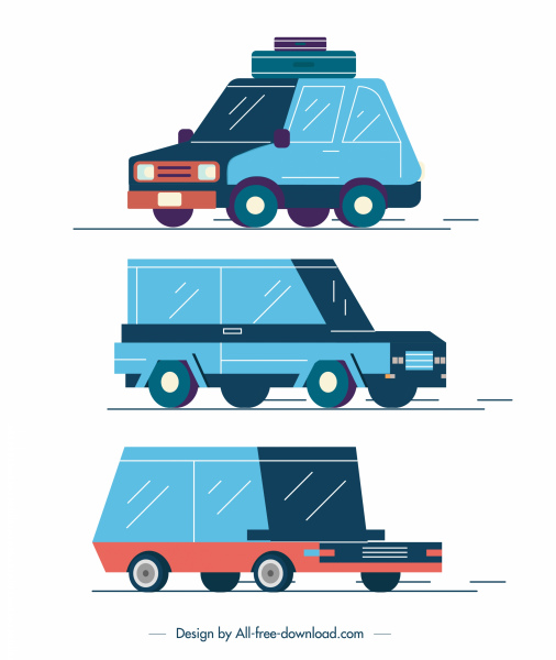 AutoFahrzeuge Icons blau klassische 3d Skizze