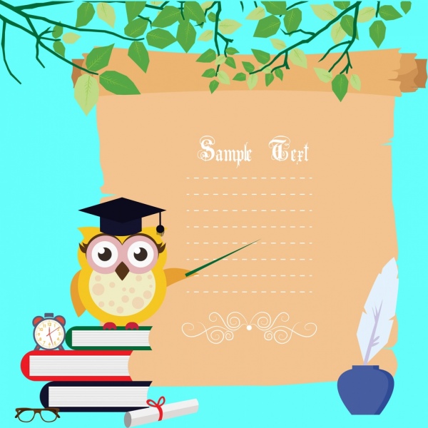 Card Background Owl Books Icons Colored Stylized Cartoon-vector Icon-free  Vector Free Download