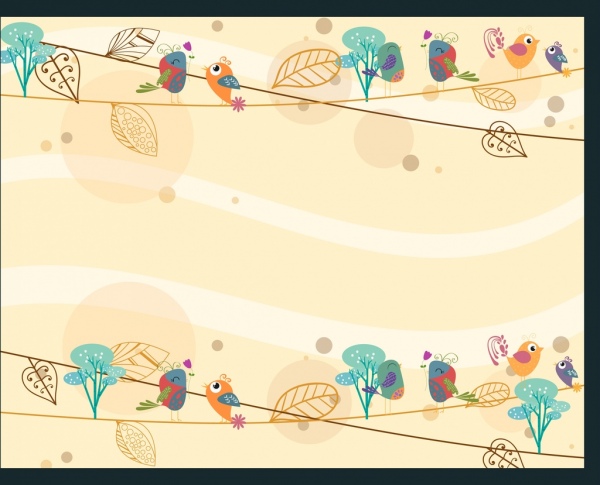 kartu latar belakang template gaya musim gugur daun burung dekorasi