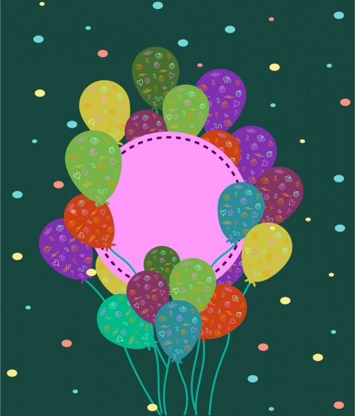 decoración de globos coloridos tarjeta cubierta fondo