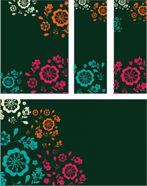 fundo de cobertura de cartão define flores coloridas planas