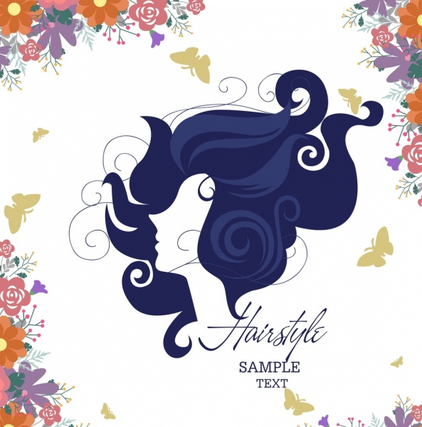 Plantilla de tarjeta de flores coloridas mujer peinado decoracion