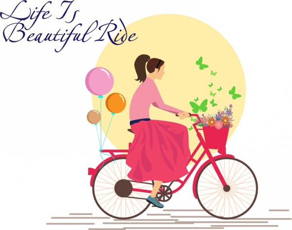 卡片封面模板女孩骑自行车的背景