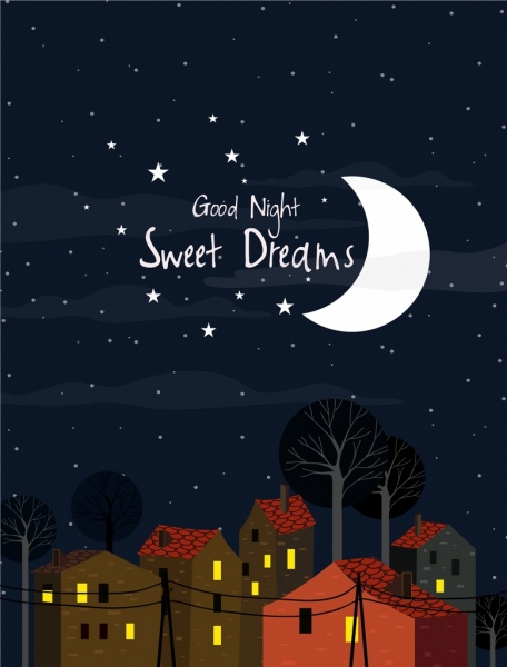 카드 표지 템플릿 밤 달빛 별 집 아이콘