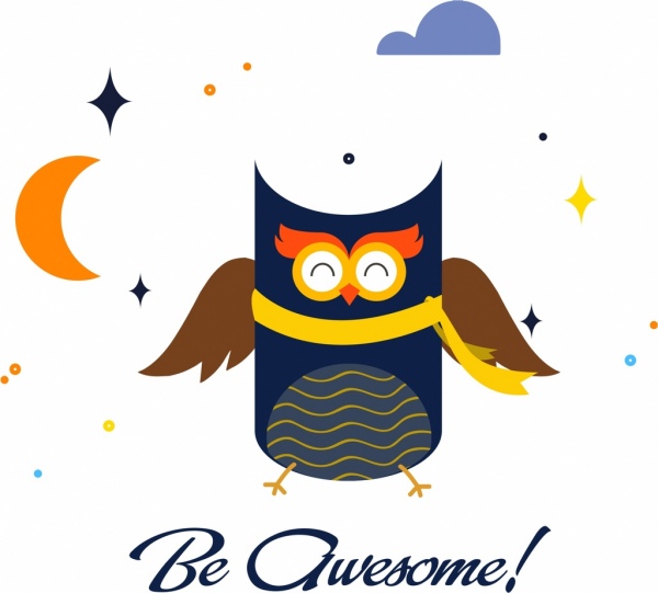 kartu template owl ikon kartun berwarna-warni sketsa desain