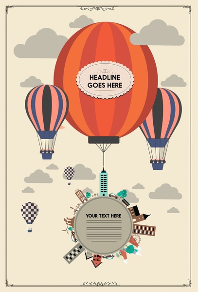 Kartendesign mit fliegenden Ballons im Vintage-Stil