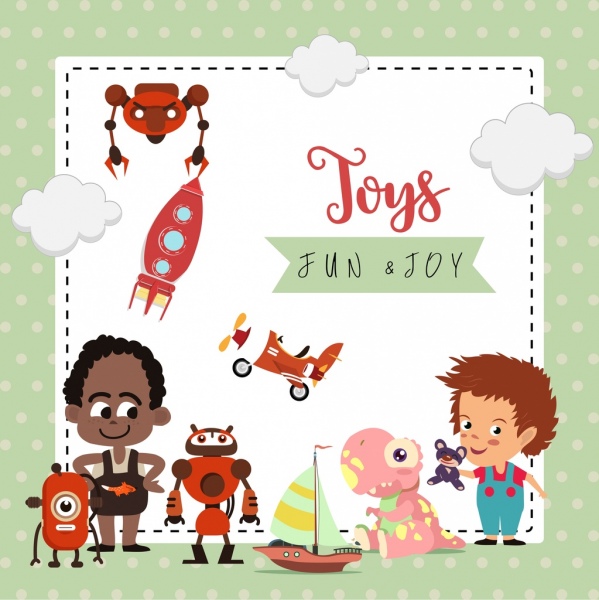 kartu template bayi tema anak mainan ikon dekorasi