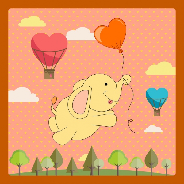 carta modello sveglio del bambino elefante decorazione con i palloncini