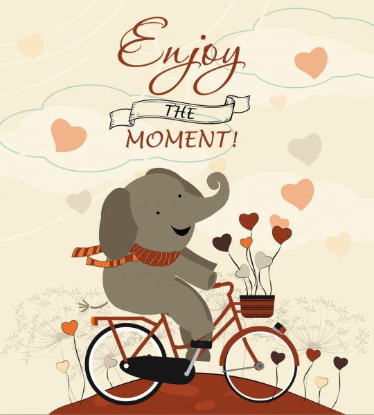 Card Template Cute Stylized Elephant Bicycle Icons Decoration