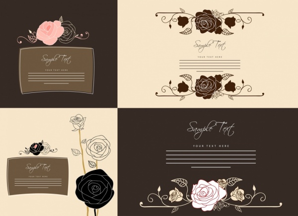 Vorlagen Sammlung rose Symbol dunkle Kartendesign