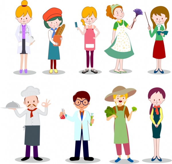 Career Icons Collection Colored Cartoon Characters-vector Icon-free Vector  Free Download