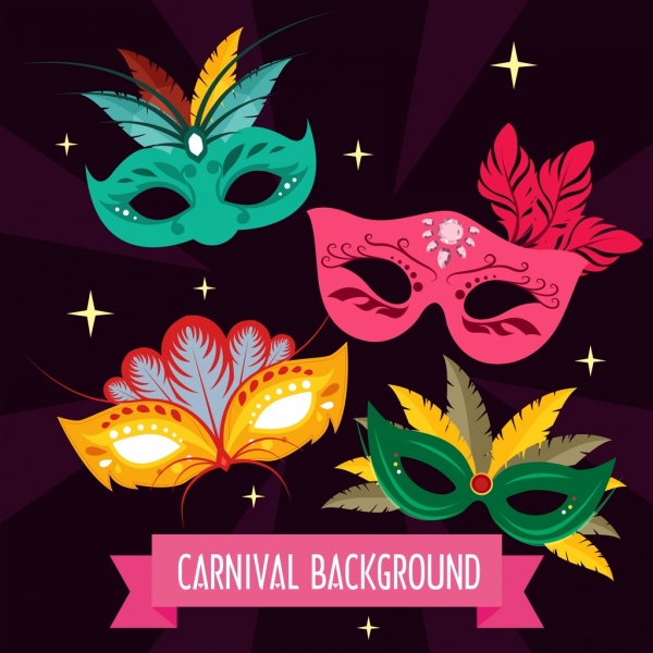 carnaval fundo penas máscaras decoração ícones