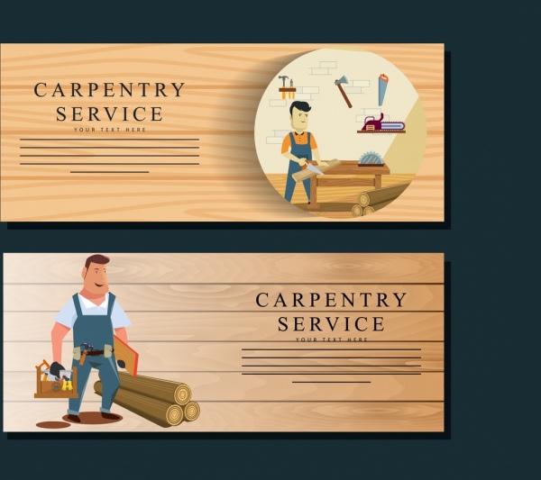 木工服務橫幅範本男性圖標木制背景