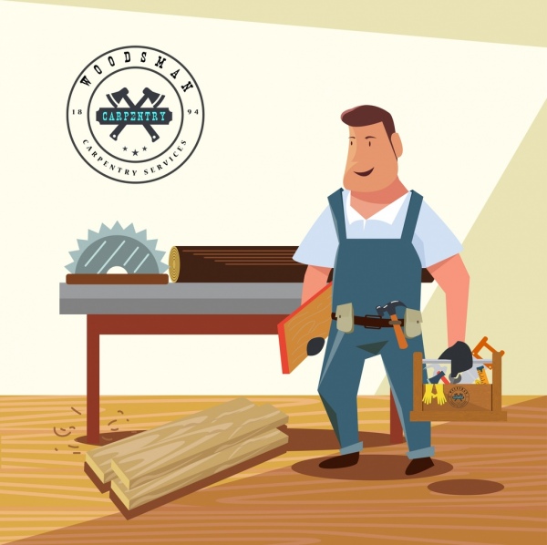 anúncio de trabalho de carpintaria ícone masculino colorido 3d design