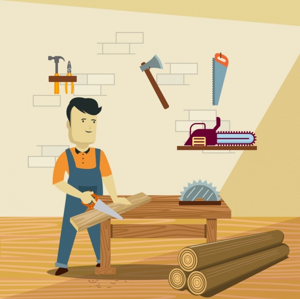 木工工作背景男性工作图标工具装饰