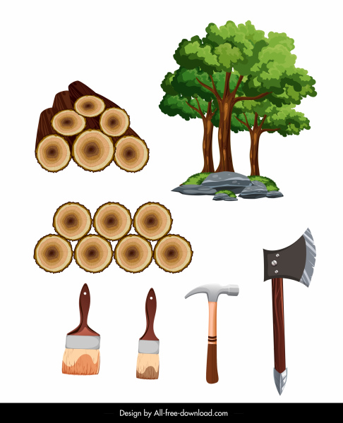 elemen desain pekerjaan pertukangan pohon log alat sketsa