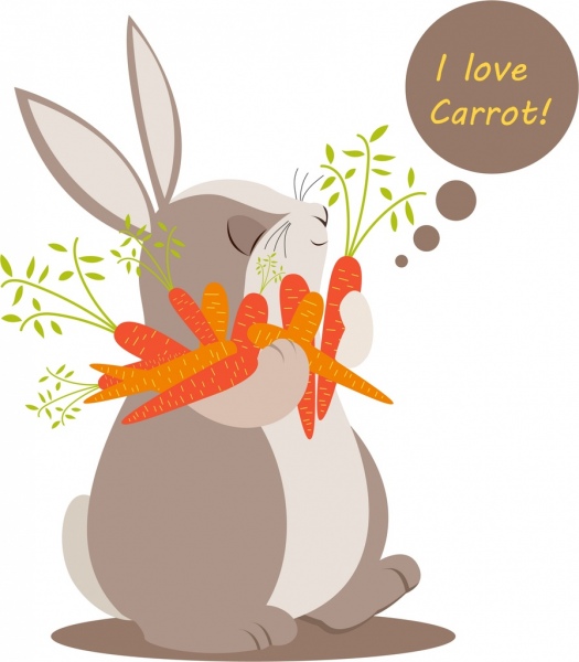 Lindo conejo de dibujos animados icono publicitario de color zanahoria