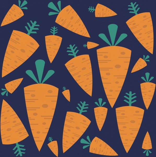Fondo oscuro de iconos de diseño plano repitiendo zanahoria