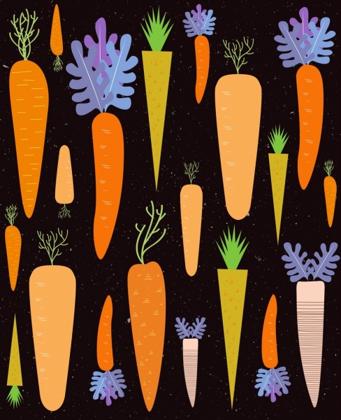 胡萝卜背景各种五彩图标重复的设计