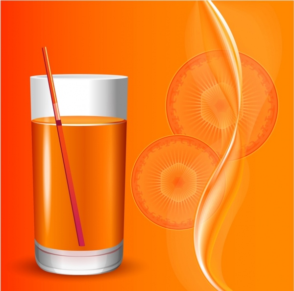 Anuncios de diseño vidrio naranja de zumo de zanahoria rebanada de iconos