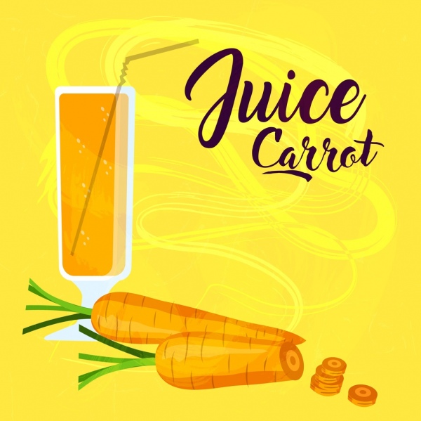 Jugo de zanahoria anuncio amarillo de diseño retro