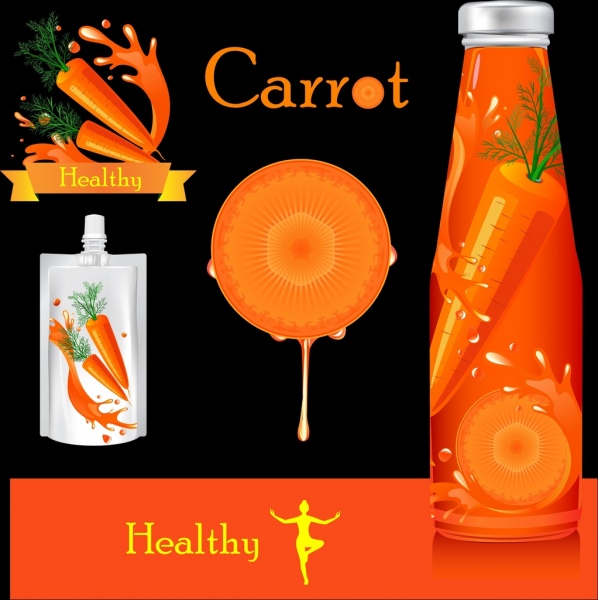 Fruta roja ornamento publicidad botellas de jugo de zanahoria