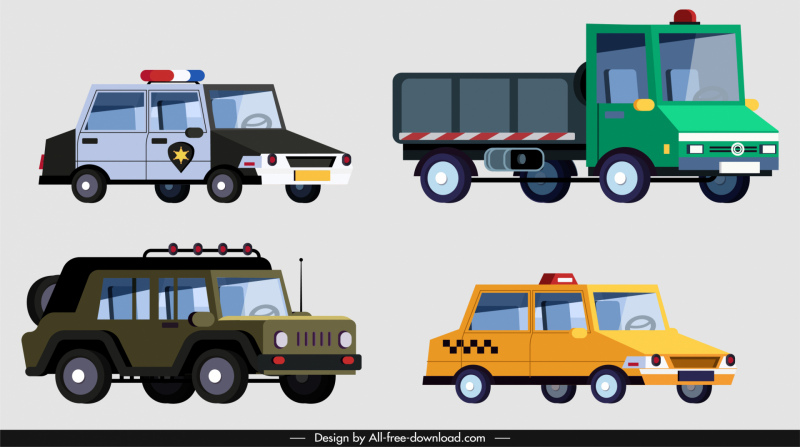coches vehículos iconos policía camión taxi boceto