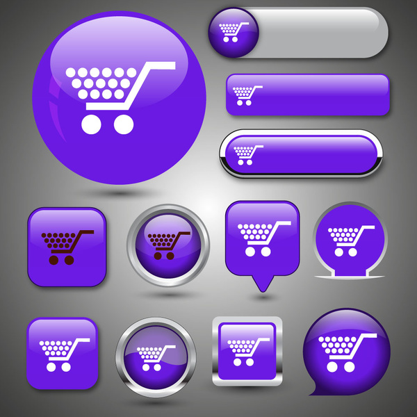 keranjang ikon desain mengkilap di ungu latar belakang