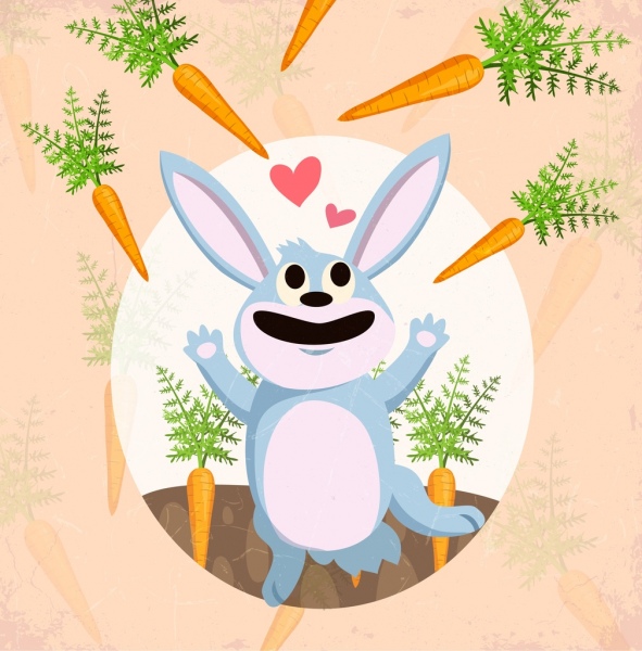卡通動物兔子胡蘿蔔圖標背景裝潢