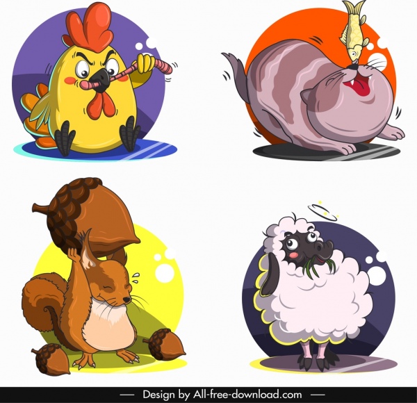 Cartoon Tiere Avatare lustige stilisierte Skizze