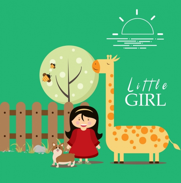 мультфильм карты фон маленькая девочка животных иконы декор