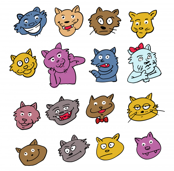 만화 고양이 얼굴 감정 컬렉션