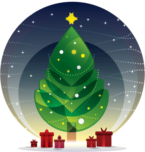 Cartoon-Weihnachtsbaum mit Nacht Vektor