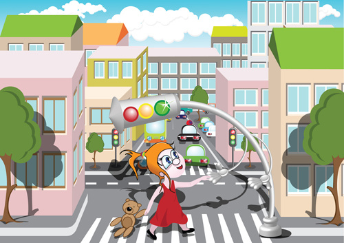 desenhos animados cidade cenas elementos gráficos vetoriais