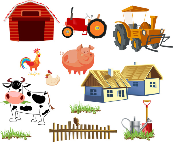 мультфильм сельскохозяйственных инструментов и элементов