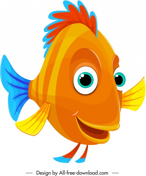 ikon ikan kartun lucu warna-warni desain bergaya
