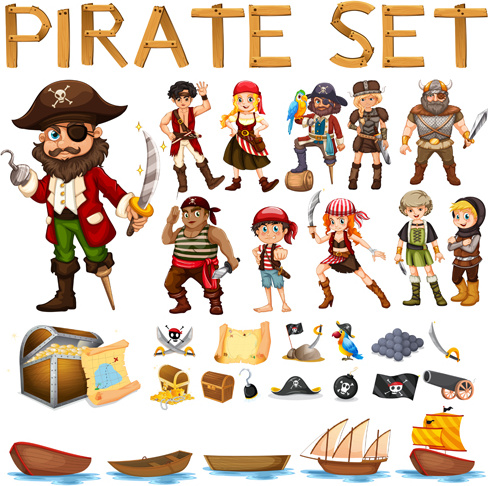 conjunto de vetores de design de pirata dos desenhos animados