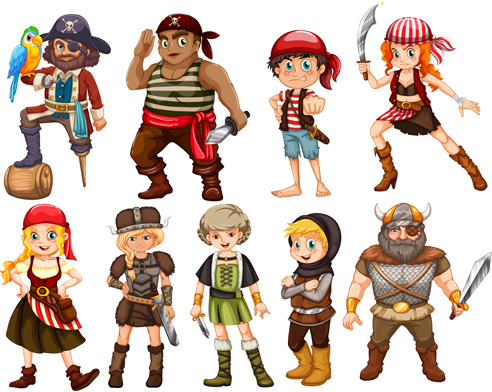conjunto de vetores de design de pirata dos desenhos animados