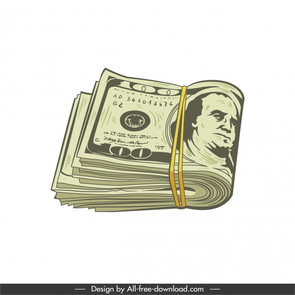 uang tunai ikon kertas dolar sketsa 3d klasik