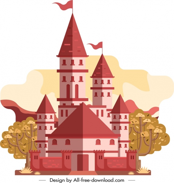 城アイコン ピンクのレトロなデザインの装飾