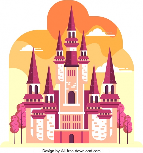 diseño plano retro colorido icono Castillo de plantilla
