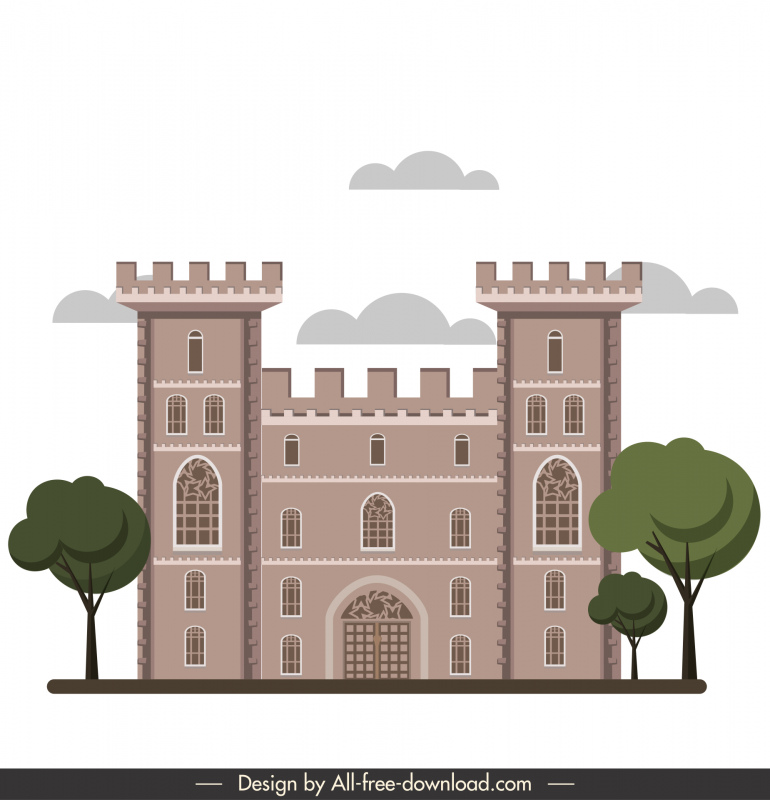 Castle Windsor Icon Desain Retro Dekorasi Simetris Elegan Datar
