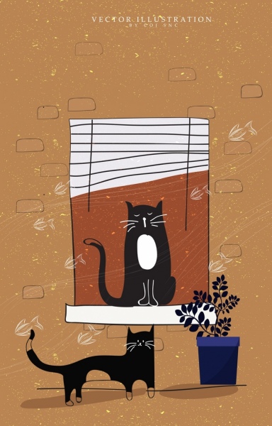 Dibujo de gato color clasica decoracion plana