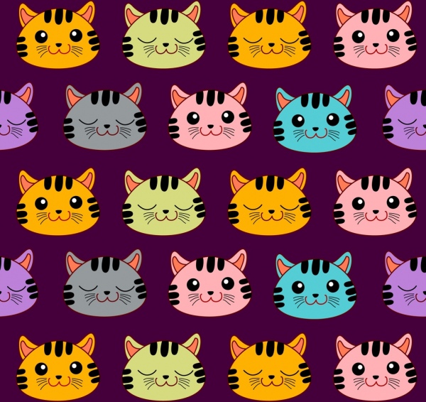 kepala kucing latar belakang warna-warni dekorasi berulang