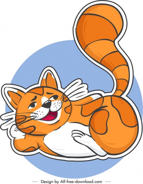 bosquejo de color de dibujos animados de gato icono etiqueta engomada de la plantilla