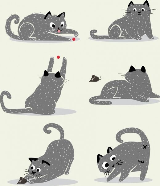 gatto icone raccolta cartoon design vari gesti