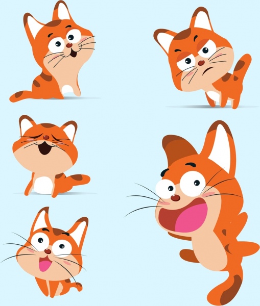 Mèo màu biểu tượng sưu tập phim hoạt hình thiết kế các điệu bộ