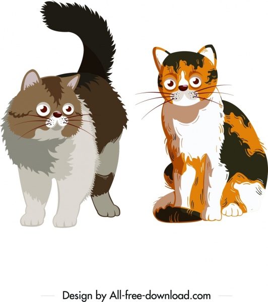 ícones de gato colorido projeto dos desenhos animados