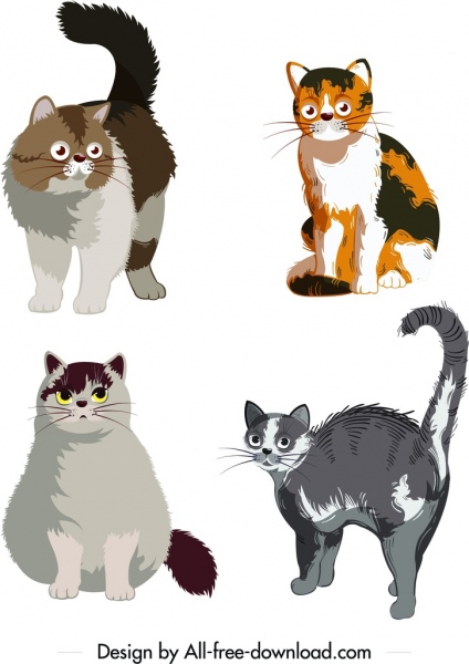고양이 애완 동물 아이콘 귀여운 컬러 만화 디자인