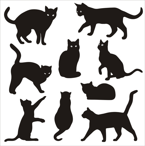 conjunto de vetores de silhuetas de gato